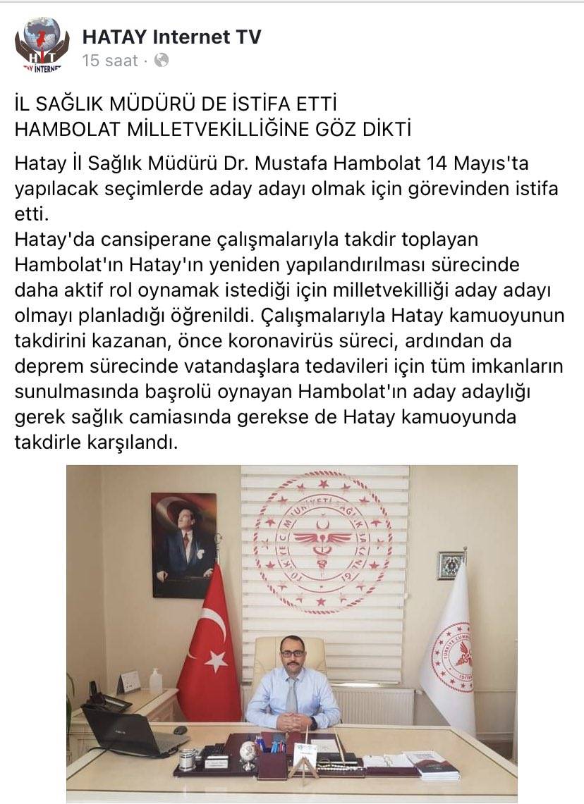 Hatay İl Sağlık Müdürü Hambolat Milletvekili Adaylığı İçin İstifa Etti İddiası