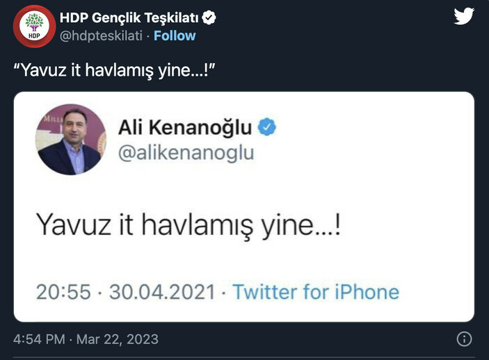 HDP'den İYİ Partili Yavuz Ağıralioğlu hakkında çirkin paylaşım
