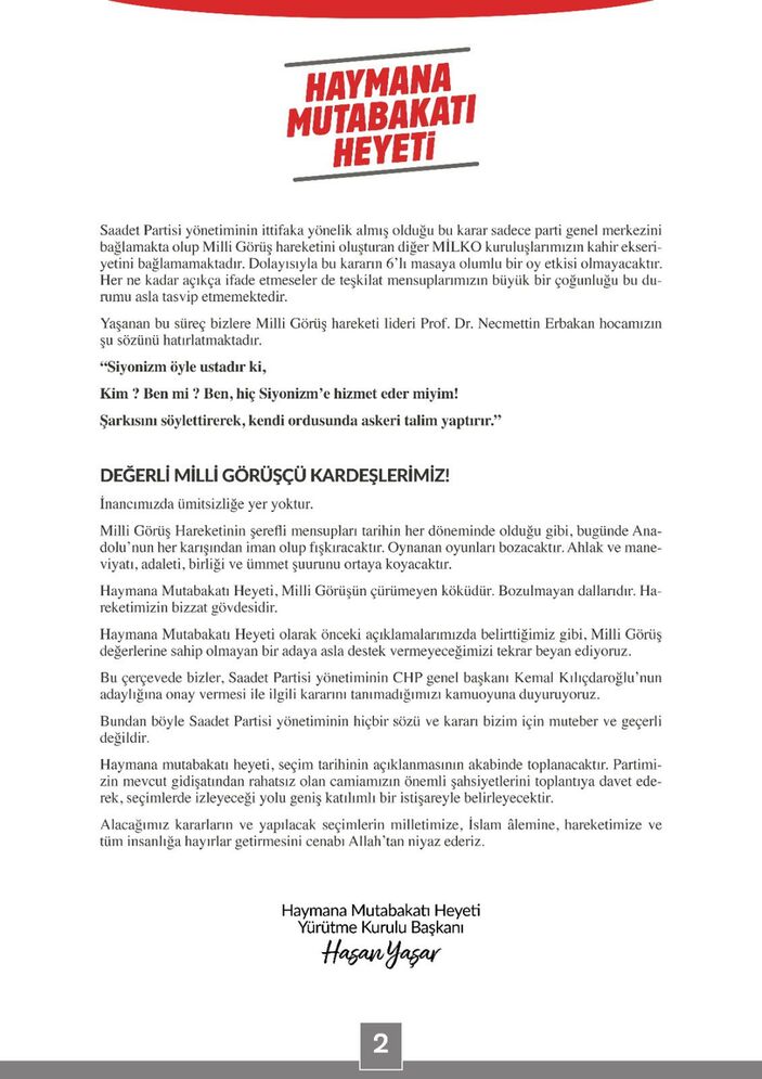 Saadet Partisi içinde 6'lı masa tartışması: Alınan karar Milli Görüşçüler'i bağlamaz