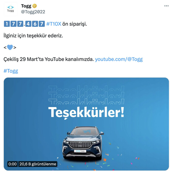 TOGG önce siparişi sona erdi! T10X için 177 bin 467 ön sipariş alındı