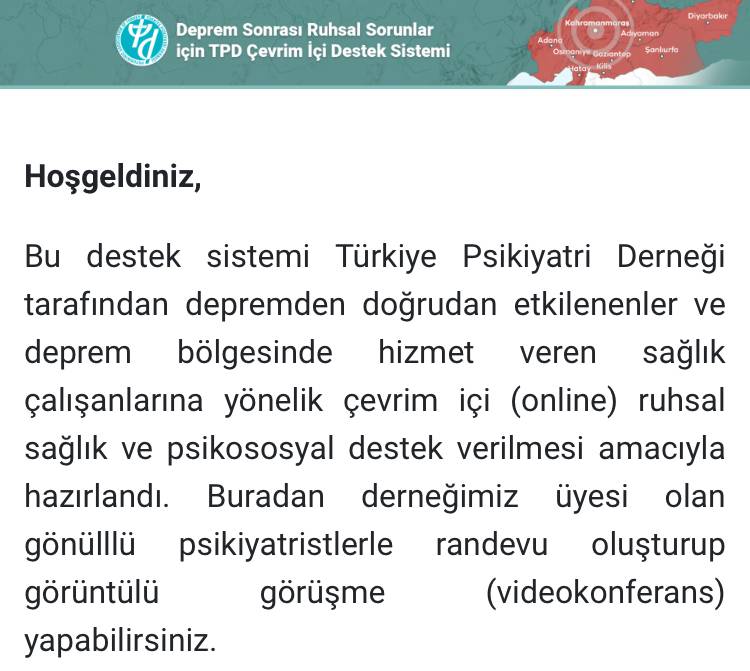 TPD’den Depremzedelere Ücretsiz Online Ruhsal Destek