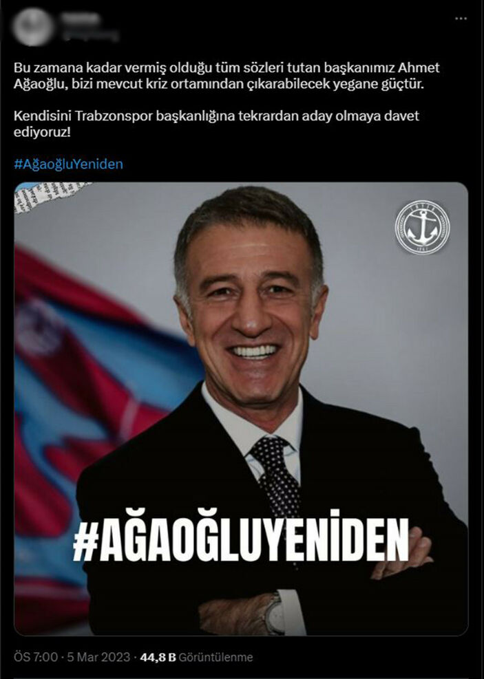 Trabzonspor taraftarından Ahmet Ağaoğlu’na, 'Kul Ahmet' şarkısıyla "geri dön" çağrısı