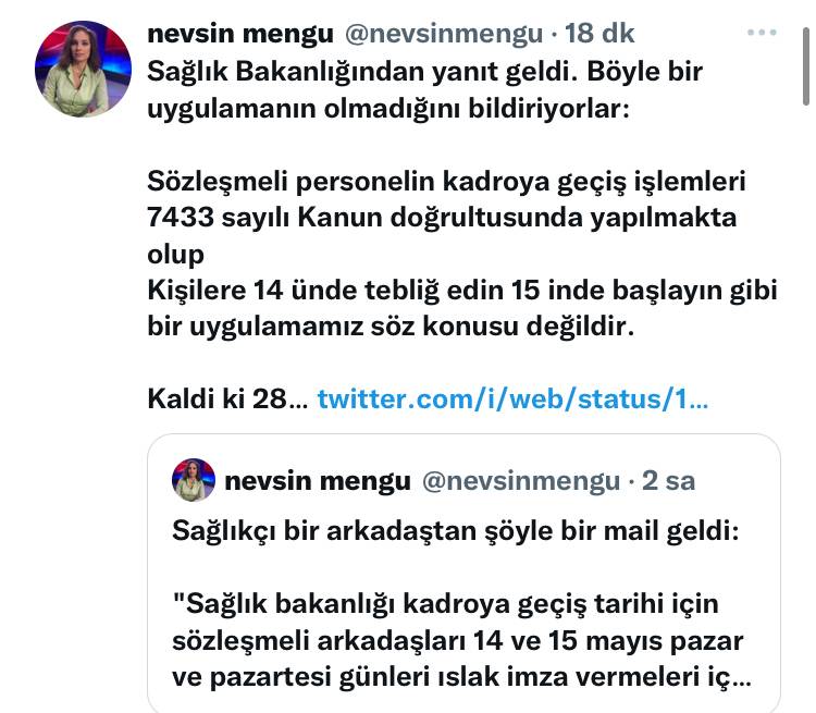 Gazeteci Nevşin Mengü’ye Gelen Sağlıkçı Mesajına Bakanlıktan Yanıt!