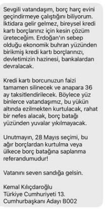 Kılıçdaroğlu’ndan SMS: Kredi kartı borçlarınızı hazine devralacak