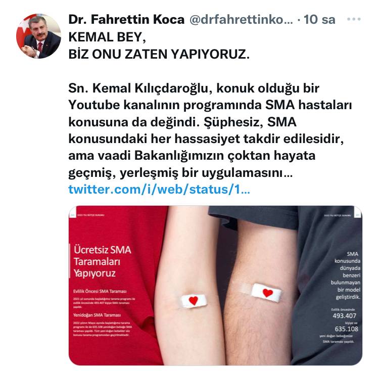 Kılıçdaroğlu’nun Babala TV’deki SMA Açıklamasına Bakan Koca’dan Yanıt