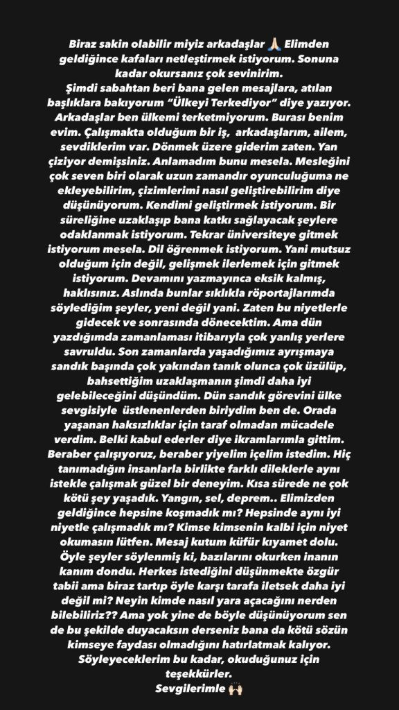 Oyuncu Ahsen Eroğlu'ndan yeni açıklama: Ülkemi terk etmiyorum