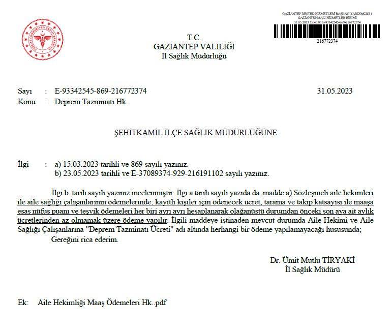 Aile Hekimlerine ve Sağlık Çalışanlarına Deprem Tazminatı Yok!