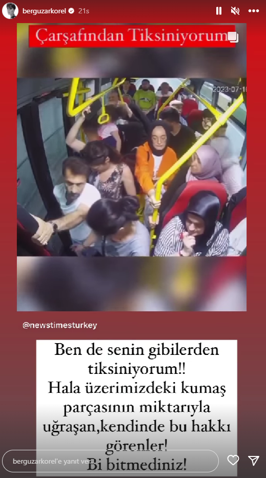 Bergüzar Korel'den "Çarşafın bana değiyor, tiksiniyorum sizden" diyen kadına anında tepki!