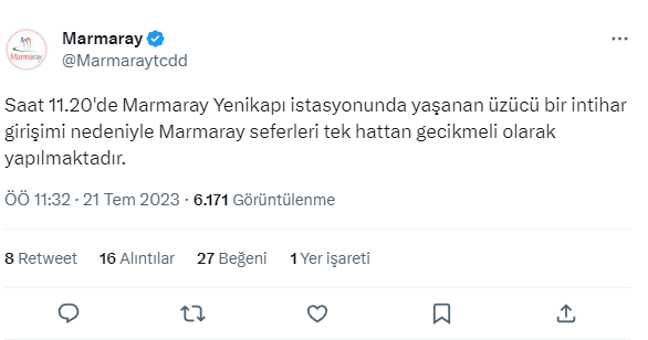 Marmaray'da bir intihar girişimi daha! Seferler gecikmeli yapılıyor