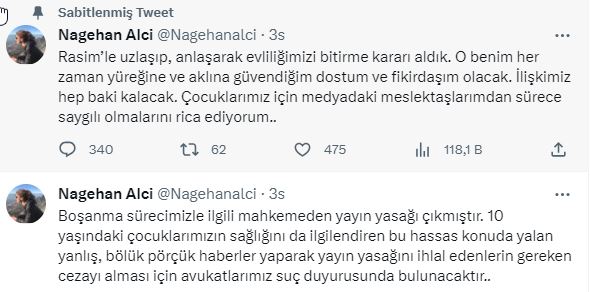 Nagehan Alçı'dan açıklama: Evliliğimizi bitirme kararı aldık