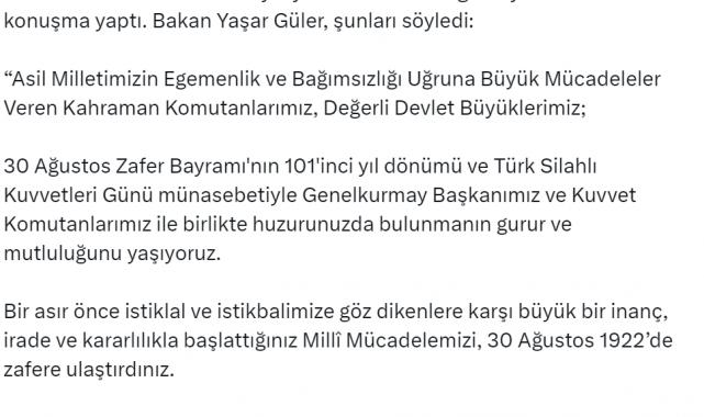 Bakan Güler: "Daha güçlü bir Türkiye için azim ve kararlılıkla çalışmaya devam edeceğiz"