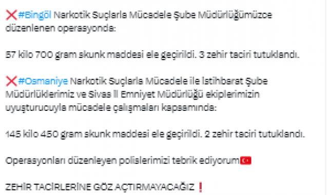Bingöl ve Osmaniye'deki uyuşturucu operasyonlarında yakalanan 5 kişi tutuklandı