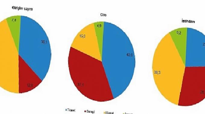 Girişim sayısı ve istihdamda en yüksek payı hizmet sektörü oluşturdu