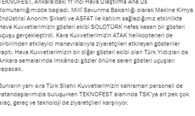 MSB: "TEKNOFEST'te TSK’ya ait pek çok araç, gereç ve teknoloji ziyaretçileri karşılıyor"