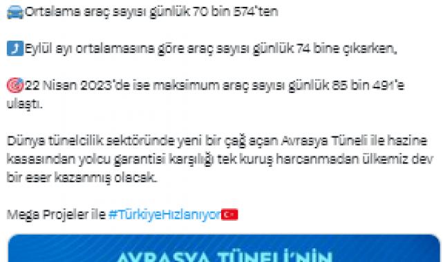 Avrasya Tüneli’nin araç sayısı günlük 74 bine çıktı