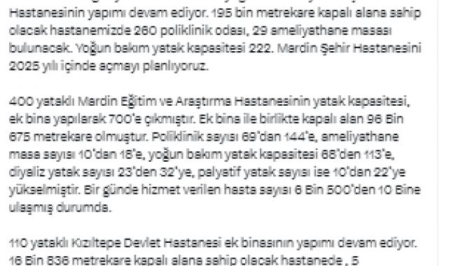 Bakan Koca: "Mardin’de sağlık yatırımları tüm hızıyla devam ediyor"