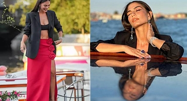 Demet Özdemir, Venedik Film Festivali'nde beline kadar yırtmacıyla boy gösterdi