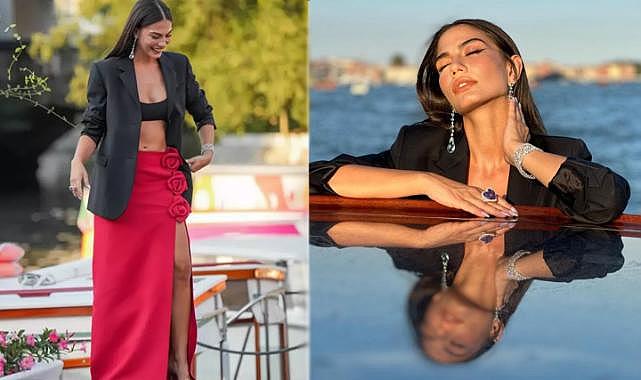 Demet Özdemir, Venedik Film Festivali'nde beline kadar yırtmacıyla boy gösterdi