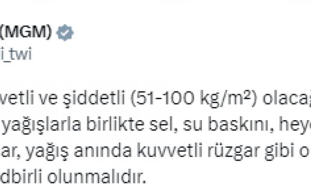 Meteoroloji’den kuvvetli yağış uyarısı