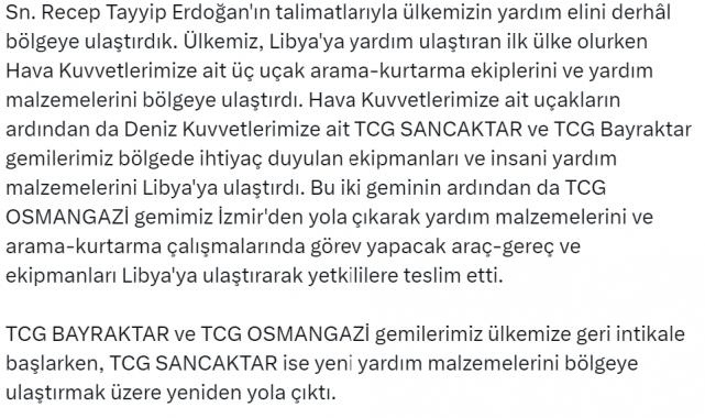 TCG Sancaktar, yeni yardım malzemelerini bölgeye ulaştırmak üzere Libya'ya gidiyor