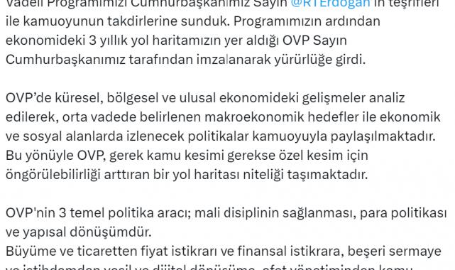 Yılmaz: "OVP'nin ülkemiz ve milletimiz için hayırlara vesile olmasını diliyorum"