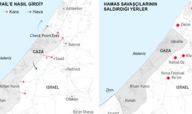 İsrail - Filistin çatışmasının haritası: Sürpriz saldırının geçtiği aşamalar