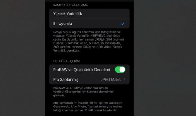iPhone 15 ve 14 Pro serisinde 48 MP ProRaw fotoğraflar nasıl çekilir