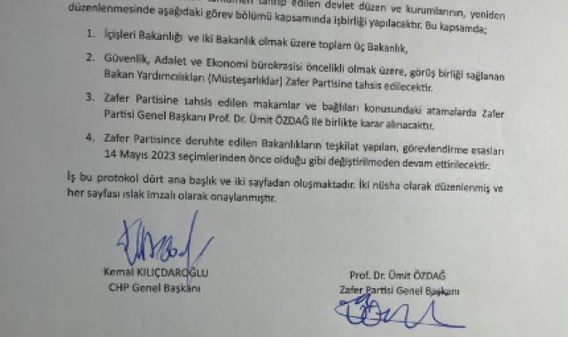 Özdağ,  Kılıçdaroğlu ile yapılan protokolü paylaştı
