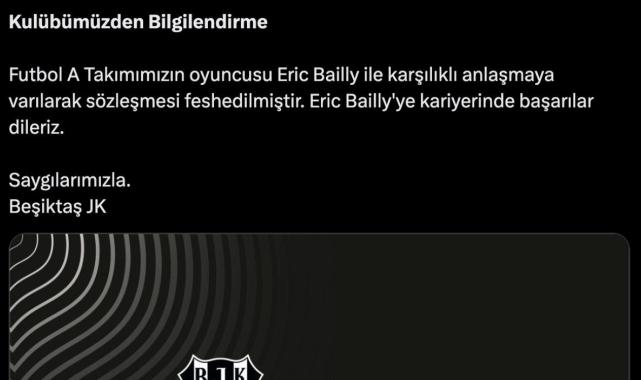 Beşiktaş, Eric Bailly ile yollarını ayırdı