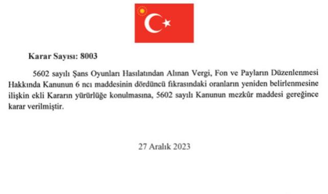 Resmi Gazete'de yayınlandı! Şans oyunları hasılatından alınan vergi, fon ve paylar yeniden düzenlendi