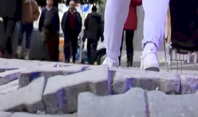 İstanbul Aksaray'da düşme garantili kaldırım