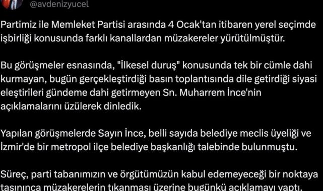 Muharrem İnce'nin sözlerine CHP'den cevap geldi: Talepleri karşılansaydı bu açıklama yapılmayacaktı