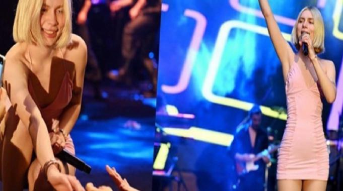 Şarkıcı Aleyna Tilki süper minisiyle sahnelere döndü! Dans ederken zor anlar yaşadı