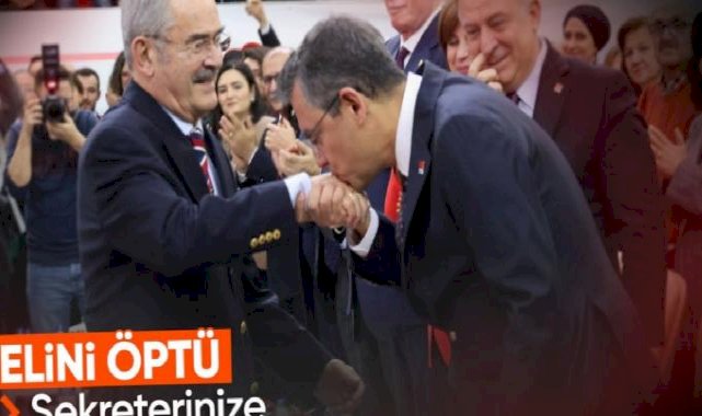 CHP Genel Başkanı Özgür Özel Yılmaz Büyükerşen'in elini öptü