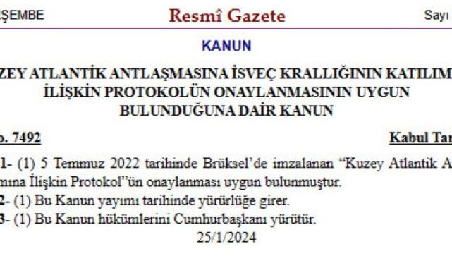 TBMM'nin İsveç kararı Resmi Gazete'de