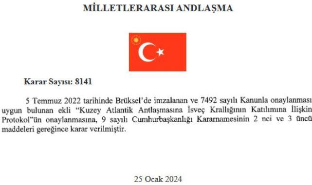 TBMM'nin İsveç kararı Resmi Gazete'de