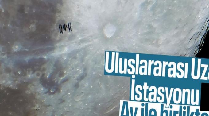 Uluslararası Uzay İstasyonu ve Ay aynı karede
