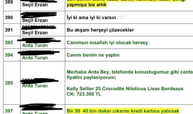 Yeni mesajlar ortaya çıktı! Arda Turan eşine çanta almak için Seçil Erzan'dan para istedi