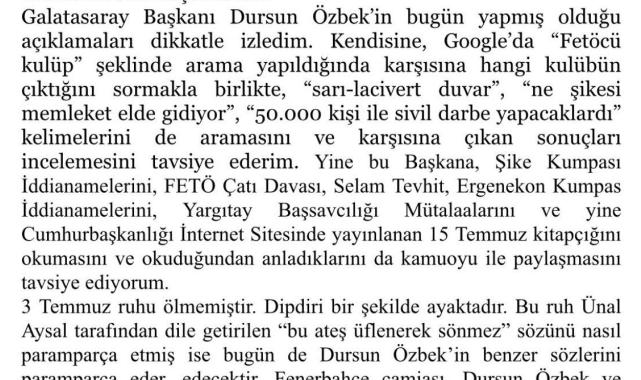 Aziz Yıldırım'dan Dursun Özbek'e cevap