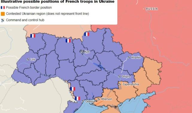Fransız askerlerinin Ukrayna'daki muhtemel mevzilerini gösteren harita