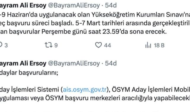 ÖSYM Başkanı Ersoy duyurdu: YKS geç başvuruları başladı