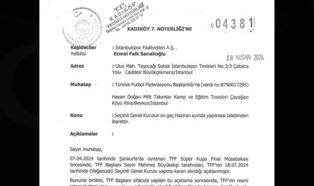 İstanbulspor, TFF'ye ihtarname gönderdi