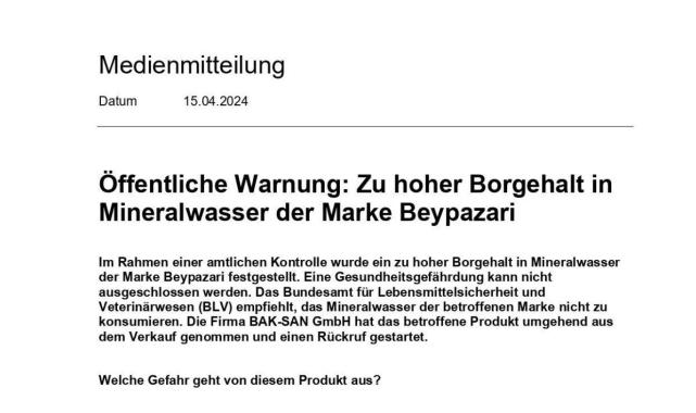 İsviçre, Beypazarı maden suyunu yasakladı
