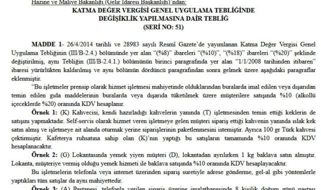 Lokanta ve kafeler için KDV düzenlemesi Resmi Gazete'de