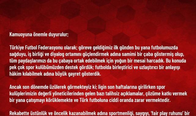 TFF'den çarpıcı açıklama: Kulüpler çatışmayı körüklüyor