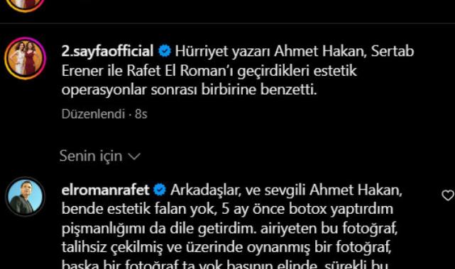 Estetik yaptıran Sertab Erener'e benzetilen Rafet El Roman'dan yanıt geldi