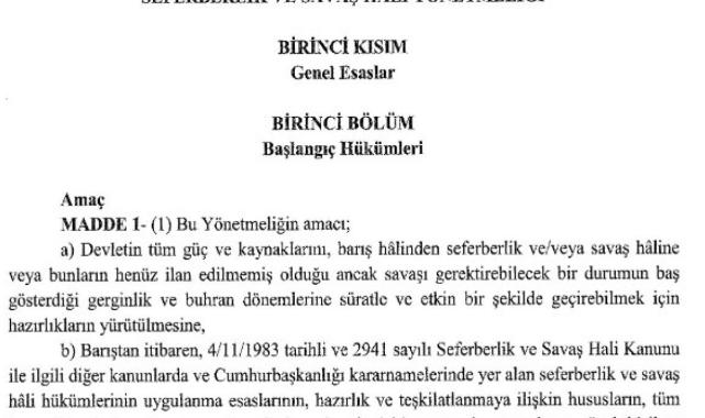 Seferberlik ve Savaş Hali Yönetmeliği Resmi Gazete'de