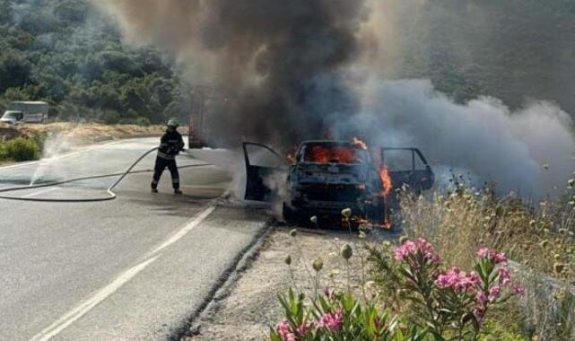 Muğla'da seyir halindeki otomobil yandı