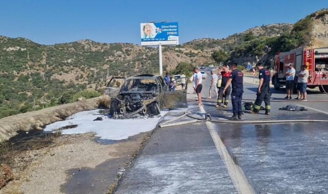 Muğla'da seyir halindeki otomobil yandı