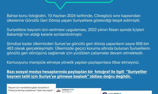 Suriyelilerin bayram için ülkelerine gönderildiği iddiası çürütüldü